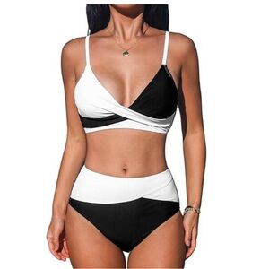 Cupshe Black and White‎ Color-Block Bikini